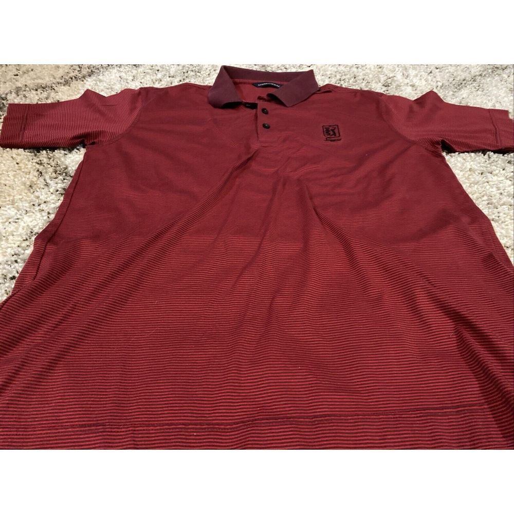 Cutter & Buck TPC Sawgrass Golf Polo Shirt Mens Large Burgundy Striped DryTec - Picture 5 of 5